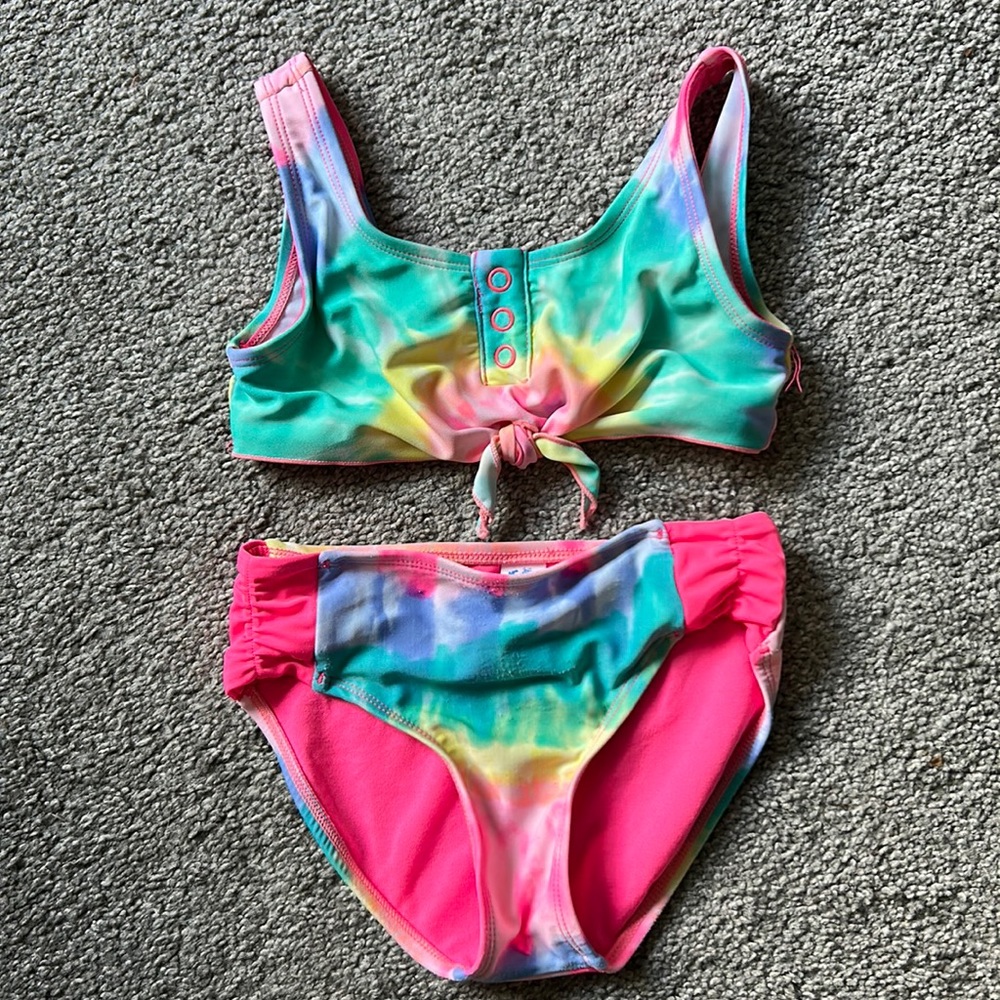 Rainbow tie-dye swim suit